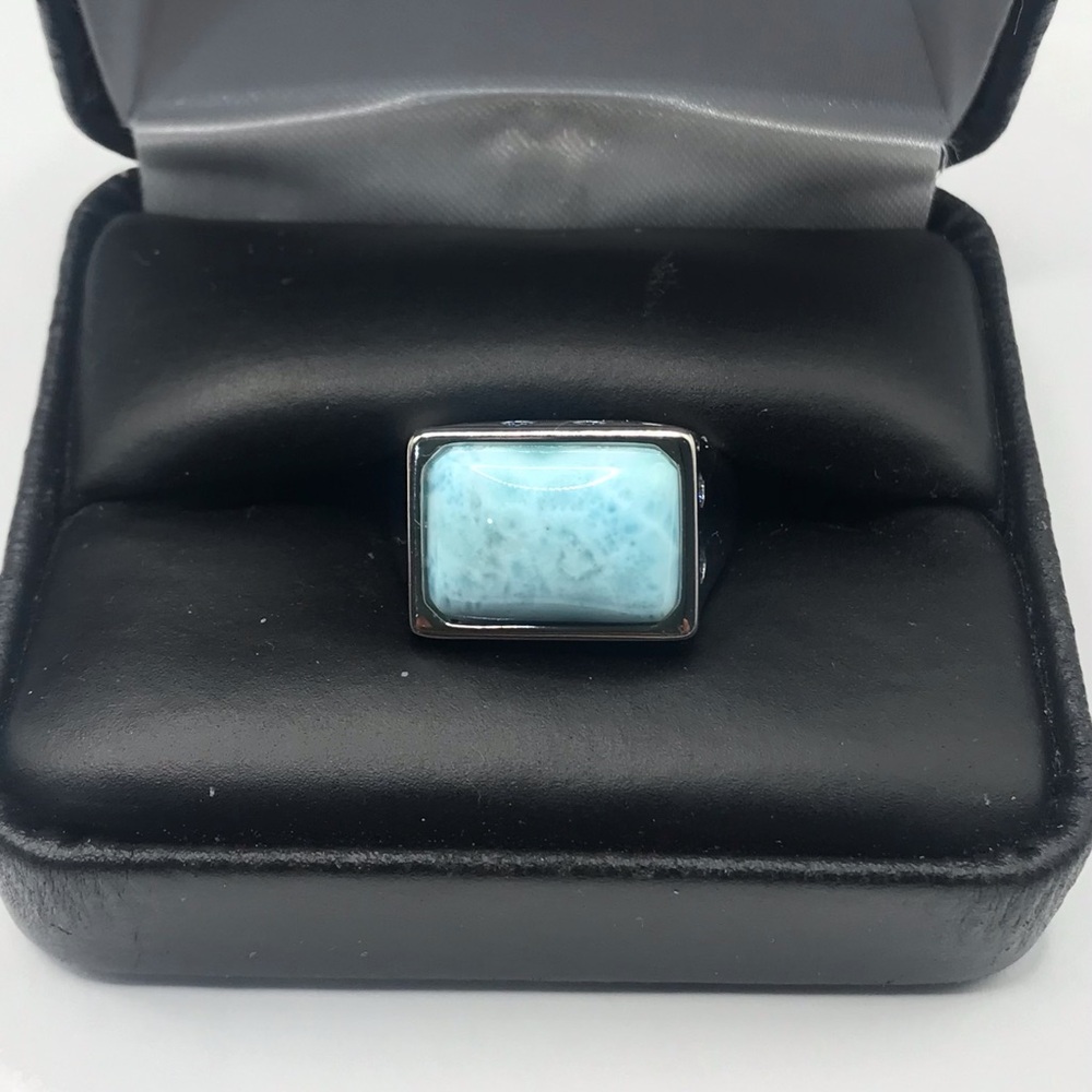 925 Sterling Silver Natural Larimar & Blue Topaz Ring Size 7